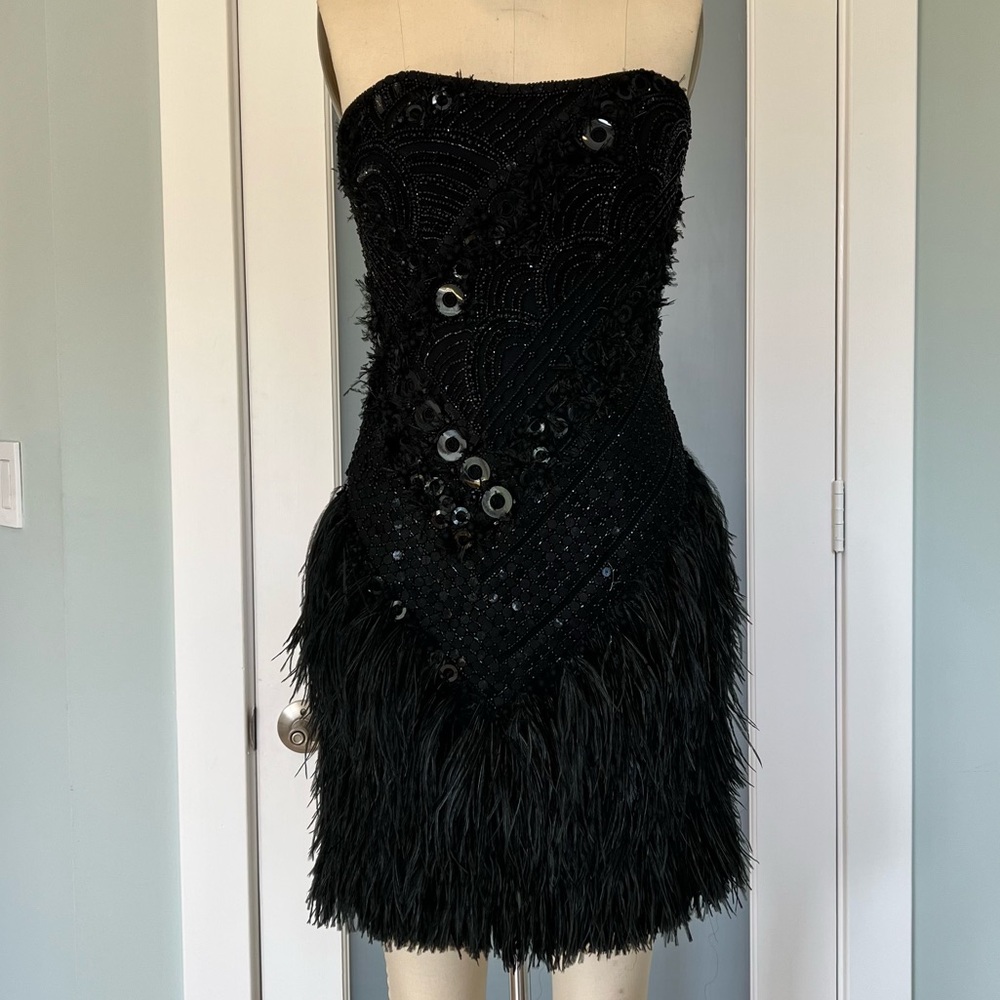 Marchesa Black Strapless Embroidered Dress